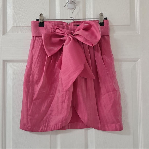 Zara Pink Shimmery Bow Detail Mini Skirt New Size S - Picture 2 of 7